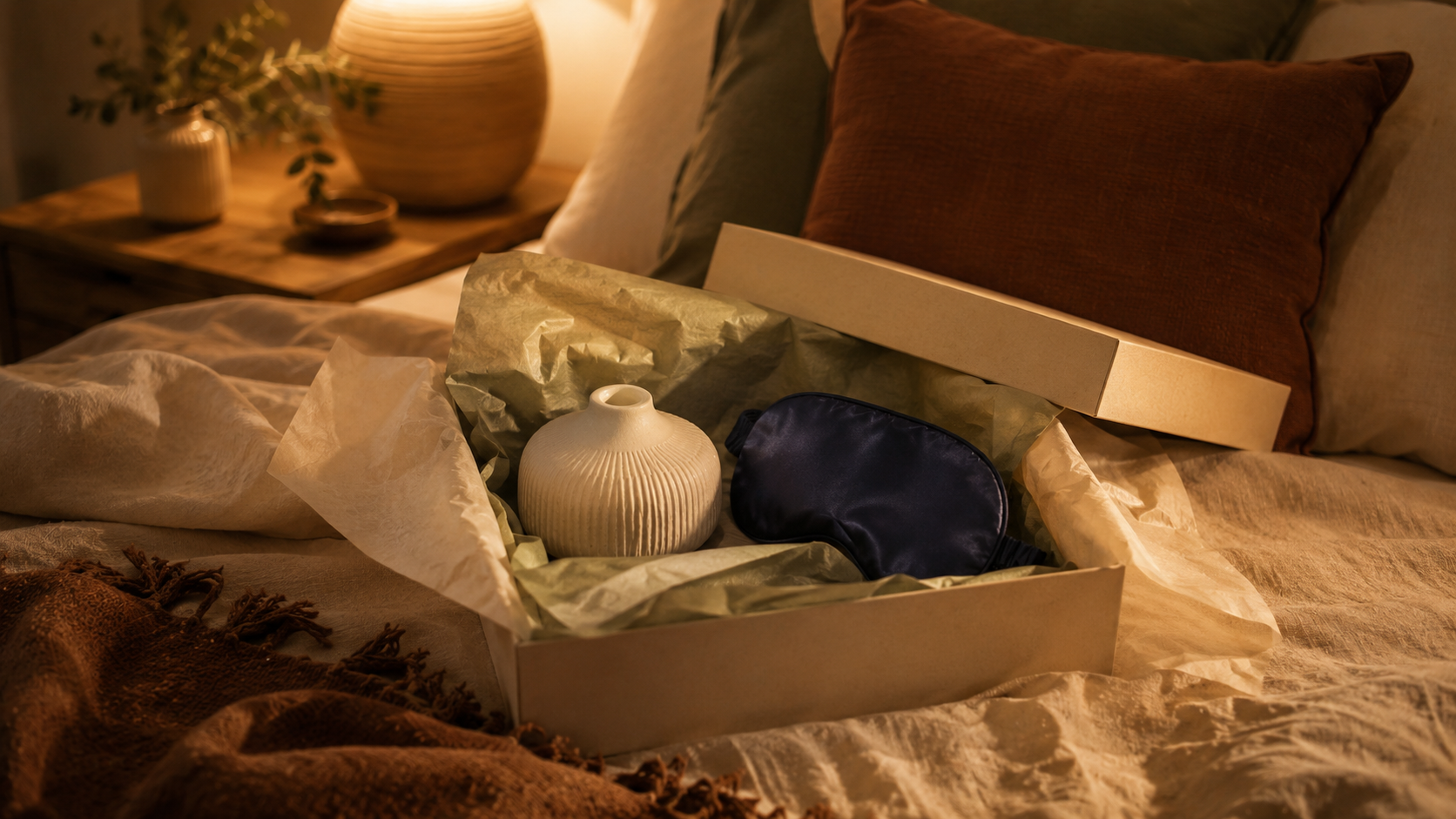 Nouveautés bien-être avec rouleau de yoga orange, diffuseur, bouteille verte et outil de massage gua sha