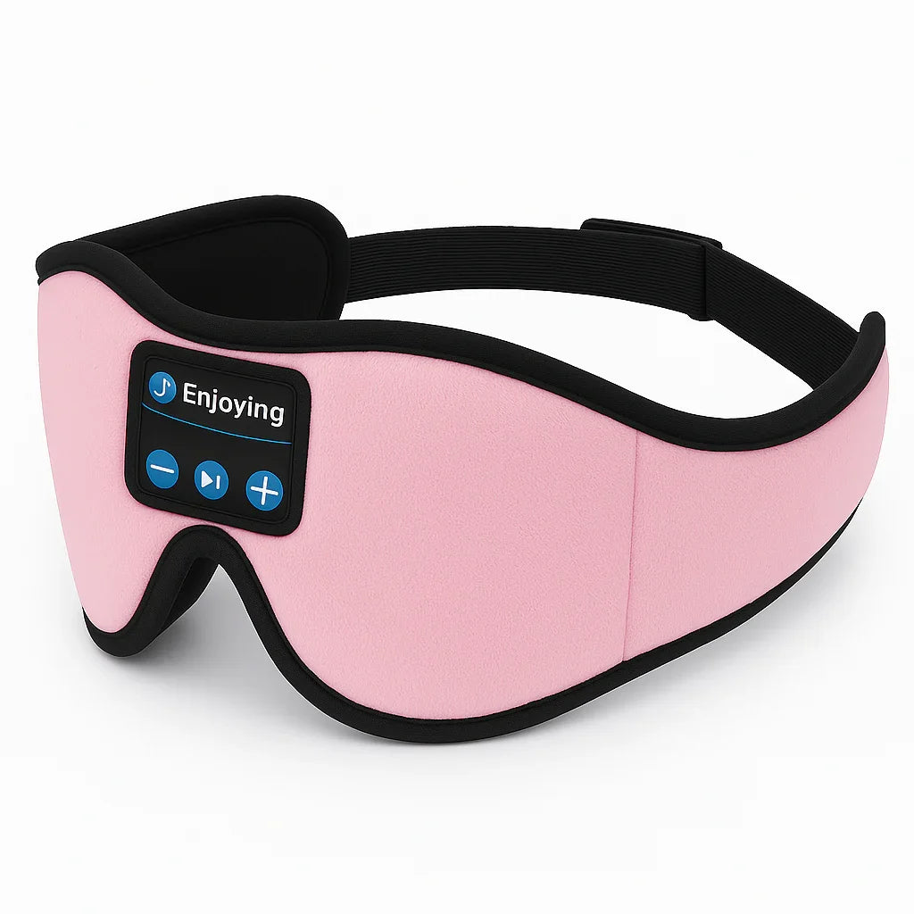 Masque de sommeil rose avec casque Bluetooth et contrôles musicaux intégrés
