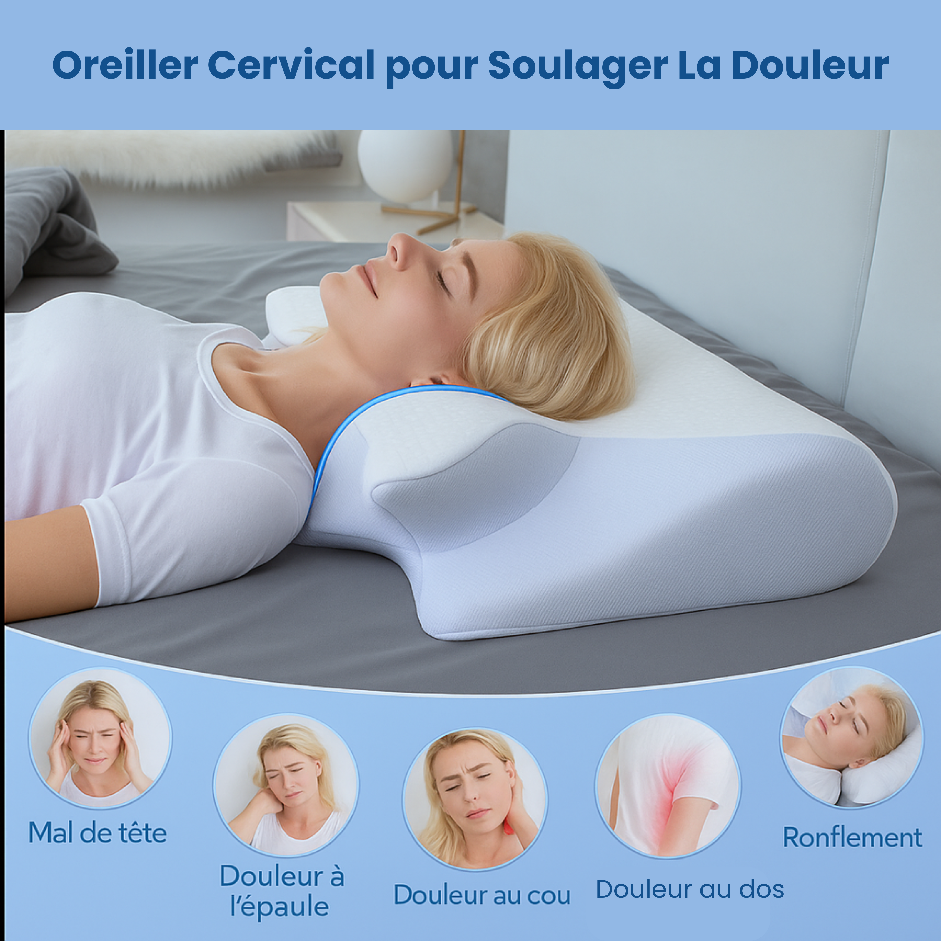 Oreiller Cervical Mémoire de Forme 2-en-1 — Soulage la nuque, aligne la colonne